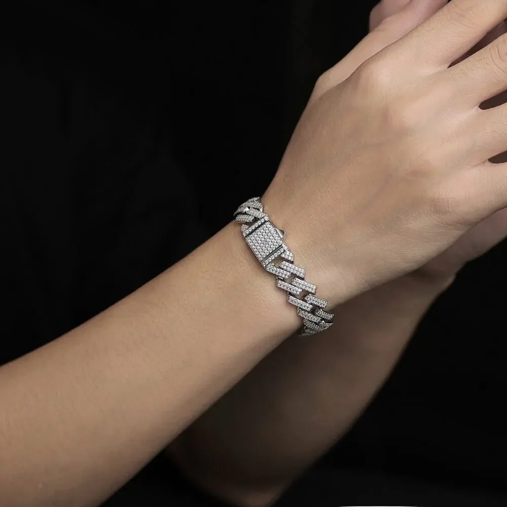 Silver Plated Cuban Rhinestone Bracelet